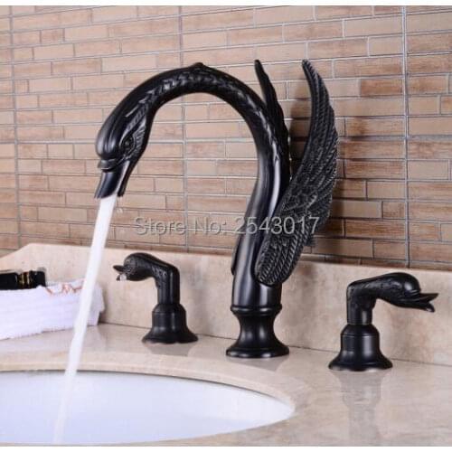 Bathroom Swan Faucets 3 pcs Oil Rubber Black Finish Luxury&Elegant 100% Solid Brass Swan Bathtub Faucets ZR849