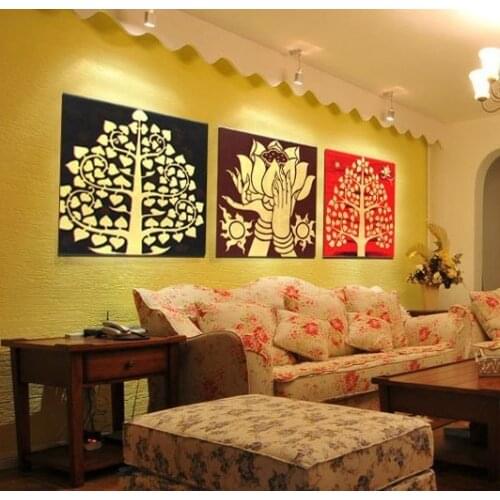 Modern abstract fashion oil painting on canvas for home decoration Golden banyan tree gold Buddha hand lotus free shipping