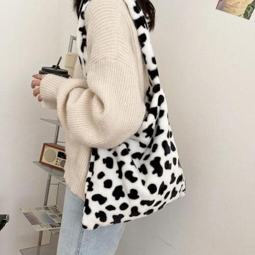 Cow Print Women Shoulder Bags Fashion Plush Female Crossbody Bags Large Capacity Ladies Messenger Bag Girls Students Books Bag
