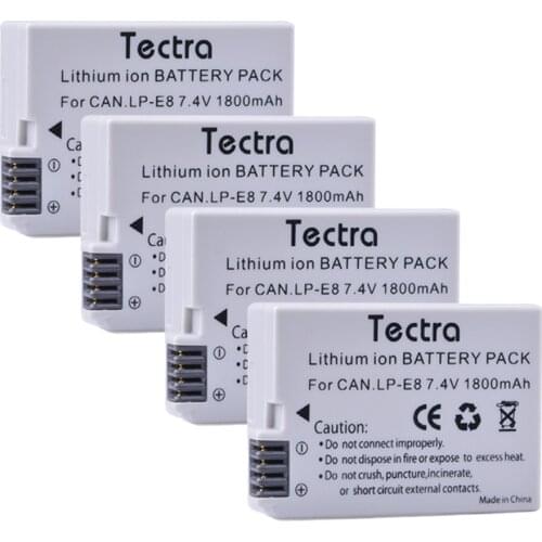 Tectra 4pcs pack LP-E8 LP E8 LPE8 E8 Camera Battery Batterie AKKU for Canon EOS 550D 600D 650D 700D Rebel X4 X5 X6i X7i T2i T3i