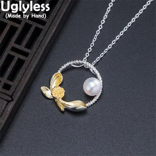 Uglyless Ethnic Lotus Jewelry Sets for Women Natural Pearls Brooches Studs Earrings Necklaces Pins Real 925 Silver Retro Bijoux