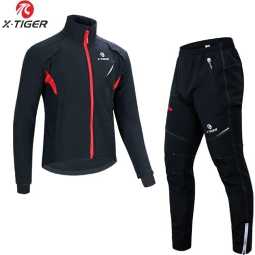 X-TIGER Cycling Jersey Set Waterproof Thermal Fleece Cycling Clothing Windproof Autumn Winter Coat MTB Bike Jerseys Sportswear
