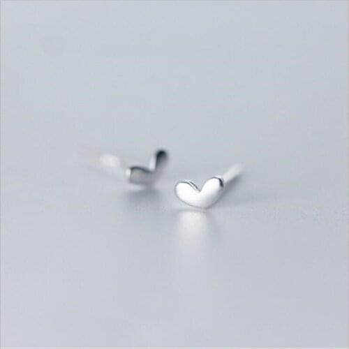 Pure 925 Sterling Silver Jewelry Fashion Cute Tiny 0.5cmX0.3cm Small Heart Stud Earrings Gift For Girls Kids Lady Brincos ES073