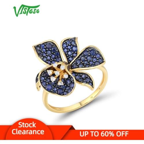 VISTOSO Pure 9K 375 Yellow Gold Rings For Lady lab Created Sapphire White Topaz Flower Ring Anniversary Luxury Gift Fine Jewelry