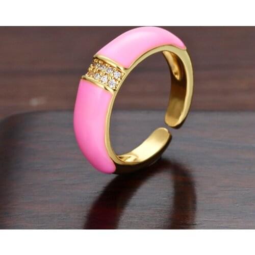 Gold rings for women Dripping oil copper zircon open adjustable rings initial Jewery Punk Hip Hop Rock womens rings pink