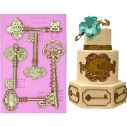 1PCS Many Vintage Keys Shape Lace Mold Cake Mold Cake Decorating Tools Mold Silicone Mold Fondant Silicone Cake Tools