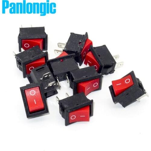 100pcs/lot Panlongic Rocker Switch 2 Position 2 Foot Red Color 01 ON OFF SPDT AC 250V/6A 125V/10A