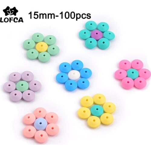 LOFCA 100pcs 15mm Silicone Lentil Beads Baby Teething Beads BPA-Free Food Grade Making Baby Oral Care Pacifier Chain Accessorise