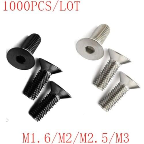 1000PCS wholesale Allen Key Head Din7991 M2 M2.5 M3 Stainless Steel 304 Or Black Hex Socket Flat Countersunk Head Screw