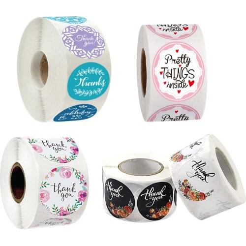 500pcs Thanks Round Label Adhesive Flower Plants Sticker Envelope Seal Candy Bag Gift Box Packing Wedding Party Festival Decor