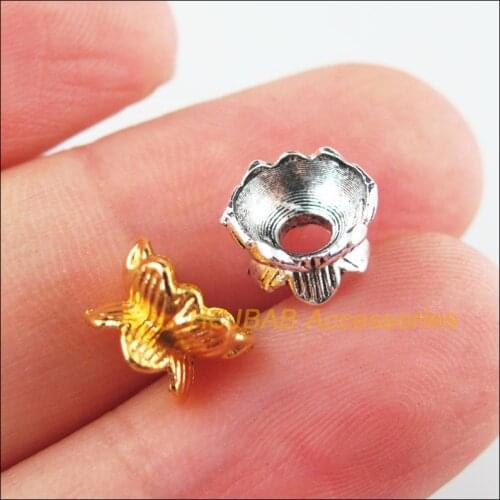 60Pcs Retro Tibetan Silver Tone Gold Color Lotus Flower Spacer End Beads Charms 8mm