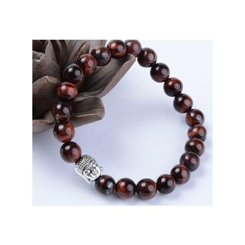 8mm uk324 yellow Tigereye agate Onyx Bracelet Healing Reiki Chakra silver copper Buddha head Yoga nature stone women men