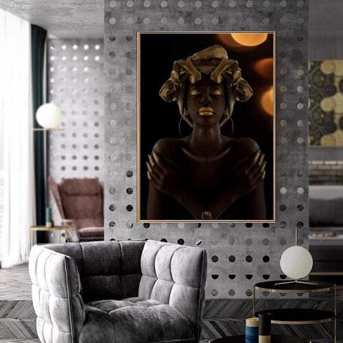 Africa Art Black Golden Women Canvas Painting on The Wall Posters Prints Wall Pictures for Living Room Home Wall Cuadros Decor