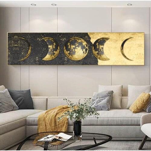 Large Size Golden Foil Moon Canvas Art Posters and Prints Wall Pictures for Modern Home Living Room Decor Cuadros No Frame