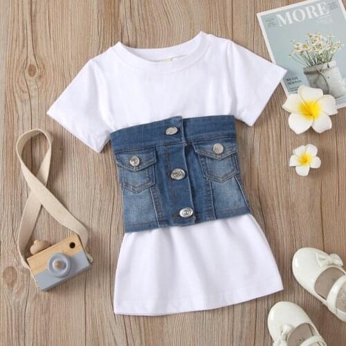 Kids Girls White Tops Denim Vest 2Pces Sets 2021 New Arrival Summer Clothing Set European American Style Waist Band Sets 1-6Y