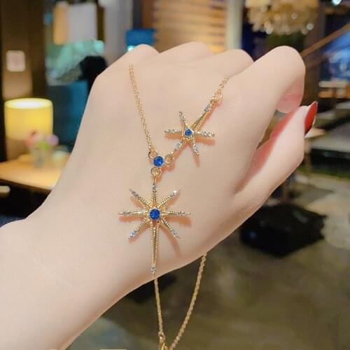 European And American Retro Eight-Pointed Star Gem Pendant Net Red Ins Cold Wind Short Clavicle Chain Female Design Sense