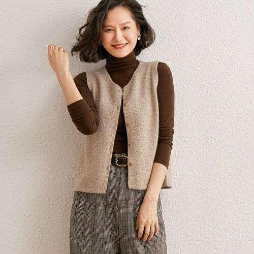 Hot Sale 2020 New Women 100% Pure Cashmere V-Neck Cardigans Vest Sleeveless Sweater Autumn Winter For Female Soft Outwear