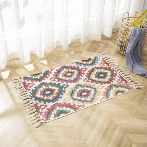 Nordic Cotton Woven Tassel Carpet for Living Room Retro Foot Pad Floor Rug Window Bedside Home Decor Rugs Prayer Mattress