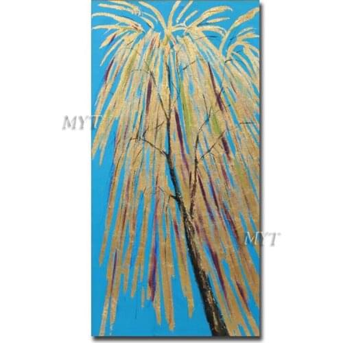 Golden Tree Leaves Handpainted Oil Paintings On Canvas Wall Art Painting Abstract Artwork Picture for Living Room Home Decor