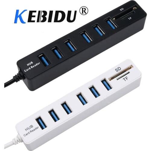 Kebidu 6/3 Ports All in one USB Hub Combo Multi USB2.0 Splitter Hub Micro Card Reader SD/TF 480mbps High Speed for PC Computer