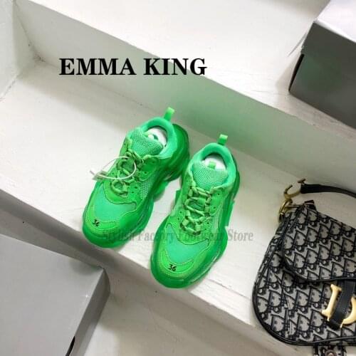 2020 New Designer Platform Genuine Leather Sneakers Ladies Casual Air Cushion Dad Shoes Trainers Lace Up Womens Vulcanize Shoes