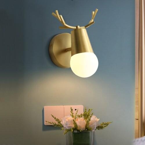 Nordic bathroom mirror lamp creative deer head bedroom bedside lamp Dining Room Lights E27 Kitchen Island Hanging Lamps Italian