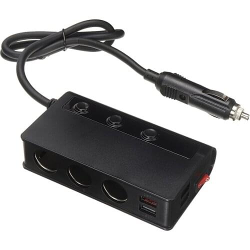 Mayitr 1pc 180W 12V-24V Car Auto 3 Cigarette Lighter Adapter Charger Plug Socket Splitter 4 USB Charging Ports Parts