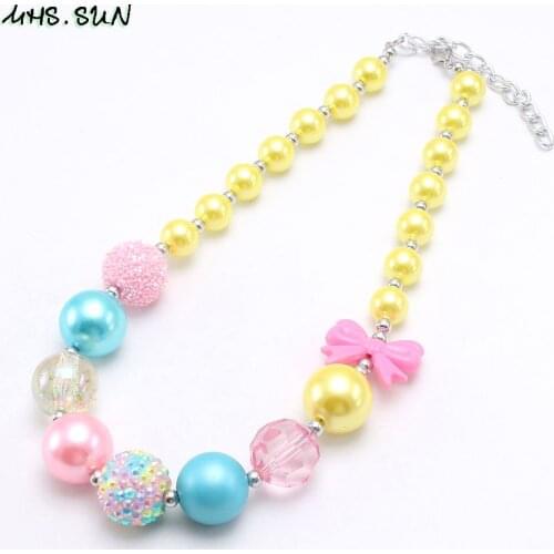 MHS.SUN Fashion Bow Kids Beads Necklace Child Girls Chunky Bubblegum Beads Necklace For Baby Jewelry Colorful Accessories 1Pcs