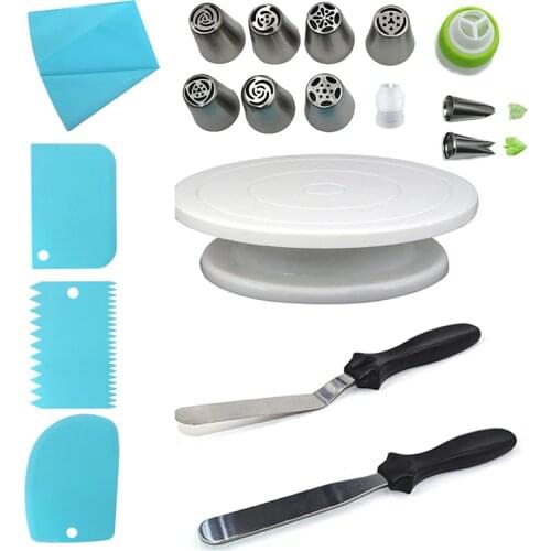 Plastic Cake Turntable Set Icing Piping Nozzles Cakes Rotating Stand Dough Knife Decorating Tools Cream Pastry Bag Rotary Table