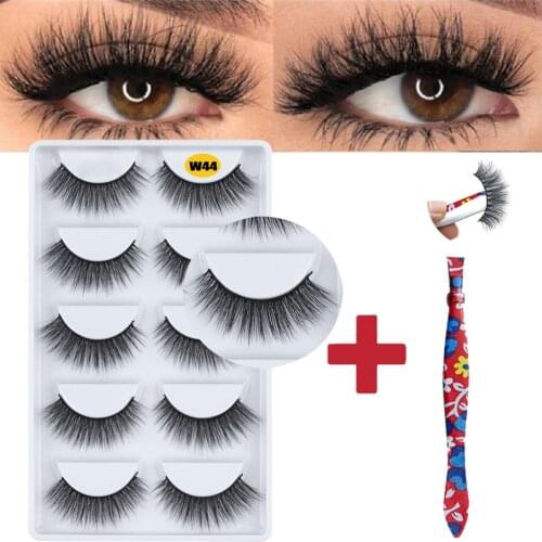 LEKOFO 2020 5 Pairs Mink Lashes 6D faux cils Natural Hair Wispie Fluffie False Eyelashes Thick Long Dramatic Eye Lash Extensions