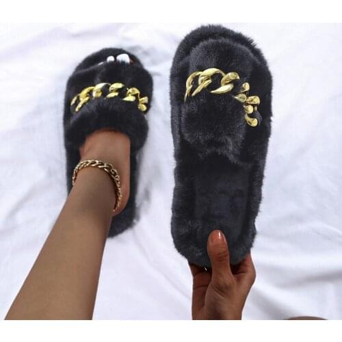 Womens 2021 New Autumn and Winter Indoor Plush Slippers Female Platform Fuzzy Flip Flops Ladies Fluffy House Slippers for Women
