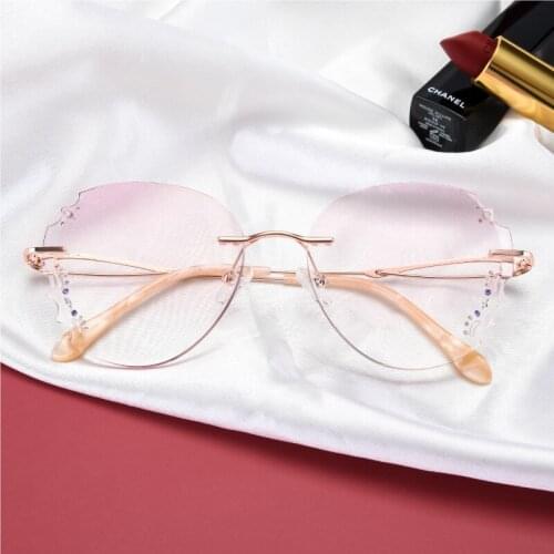 New Anti-blue Retro Mesh Red Glasses Frame Rimless Diamond Rimmed Glasses Rhinestone Sunglasses Rimless Eyeglass Frames