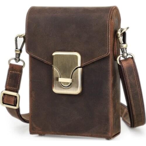 European and American retro crazy horse leather mens shoulder bag casual small diagonal mobile phone bag