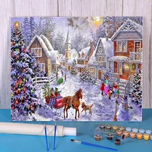 Landscape Winter Snow Scenery Painting By Numbers Set Oil Paints 40*50 Canvas Painting Wall Paintings For Wholesale