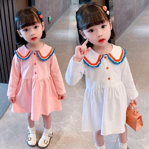 Girls doll collar college style dress spring and autumn new childrens Korean fashion little girl western style skirt