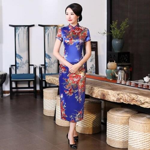 Plus Size 6XL Sexy Women Evening Wedding Dress Mandarin Collar Satin Qipao Print Floral Party Gowns Female Long Cheongsam