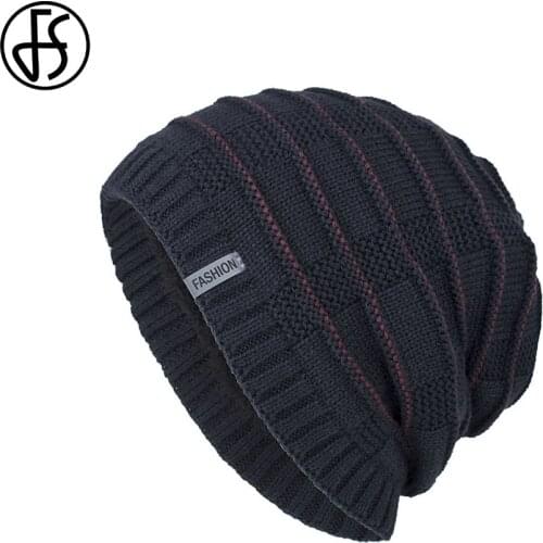 FS Casual Knitted Hats For Women Men Warm Ski Cap Unisex Autumn Winter Skullies Beanies Men Hip Hop Beanie Hat Velvet Bonnet