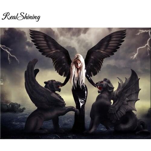 REALSHINING diamond Embroidery Angel Demon Dragons diamond pattern 5D DIY paintings 3D cross stitch mosaic stickers decor FS1763