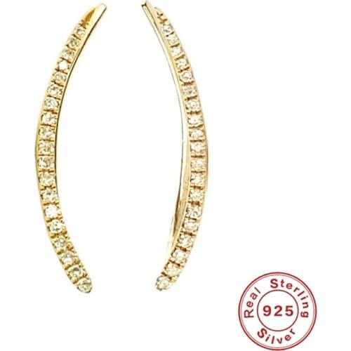 Aide 925 Sterling Silver Gold Arc Line Stud Earrings For Women Crystal Zircon CZ Line Ear Climber Pendiente Piercing Earring