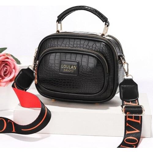 Wide Shoulder Bags For Women 2021 Spring Alligator Pattern Small Square Bag Simple Soft PU Leather Tote Bags Solid Handbags