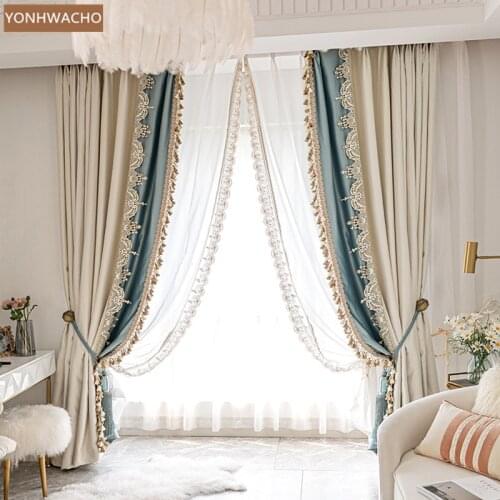 Custom curtain villa French imitation silk precision fabrics luxury lace romantic beige cloth blackout curtain tulle panel C723