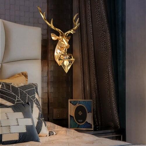 Nordic Resin Antler Wall Lamp Modern Wall Lamp American Retro Deer Wall Light Living Room Bedroom Bedside Lamp Wall Sconce Lamp