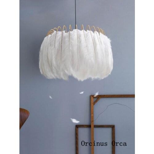 Nordic Romantic White Feather Chandelier Girls Bedroom Childrens Room Light Modern Simple LED Creative Bird Nest Chandelier