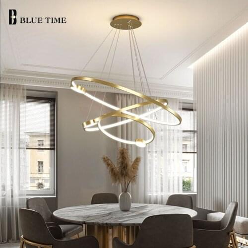 Modern Led Pendant Light Black&Gold Circles Pendant Lamp For Dining Room Kitchen Living Room Bedroom Chandelier Pendant Led Lamp