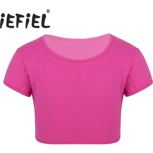 Girls Kids Ballet Leotards Girls Short Sleeves T Shirt Crop Top for Belly Dance Sports Gymnastic Daily Wear Ballet Class Clothes