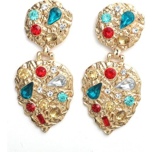Vintage Baroque Palace Style Metal Earrings for Women Bohemian Full Rhinestone Drop Earring Banquet Party Jewelry Gift