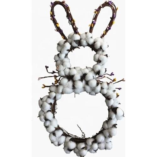 Natural Cotton Boll Twigs bunny Wreath 2019 New design hanging wall decoration farmhouse Easter christmas Decoration