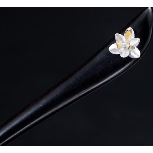 Vintage 925 Sterling Silver Flower Hairpin Natural Wood For Women Handmade China Vintage Style Elegant Lady Mom Hair Jewelry