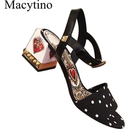 Pearled crystal black round dot High Heels Gladiator Sandals love heart flowers embellished Women Pumps summer wedding shoes