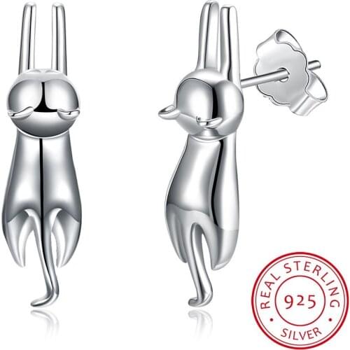 925 Sterling Silver Earrings For Women sterling-silver Jewelry Cute Cat Animal Stud Earrings brincos oorbellen S-E442
